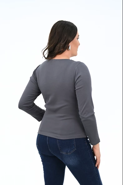 Kadın Büyük Beden Uzun Kollu Basic Bluz 1759-25 - 12