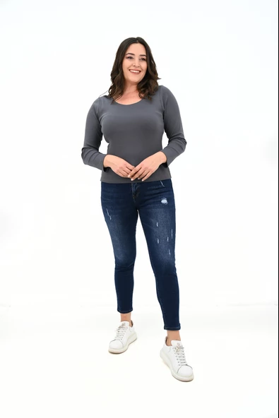 Kadın Büyük Beden Uzun Kollu Basic Bluz 1759-25 - 8