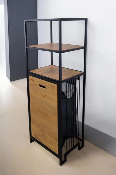 Digitho Metal Kirli Sepetli 3 Raflı Çok Amaçlı Banyo Düzenleyici Raf Organizer Siyah/Atlantik Çam – MRS-008 C1-1-369 - 3