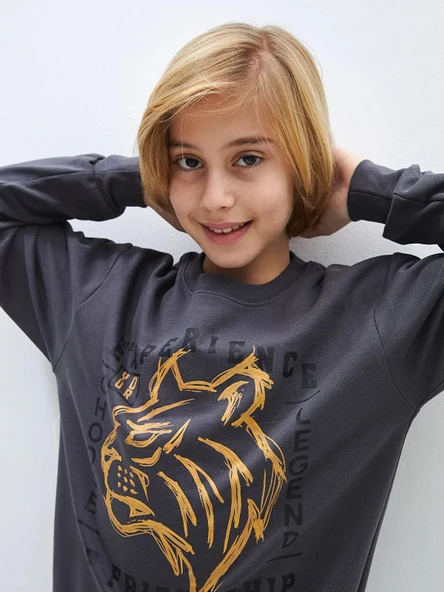 Aslan Desenli Erkek Çocuk Sweatshirt - Resim 3
