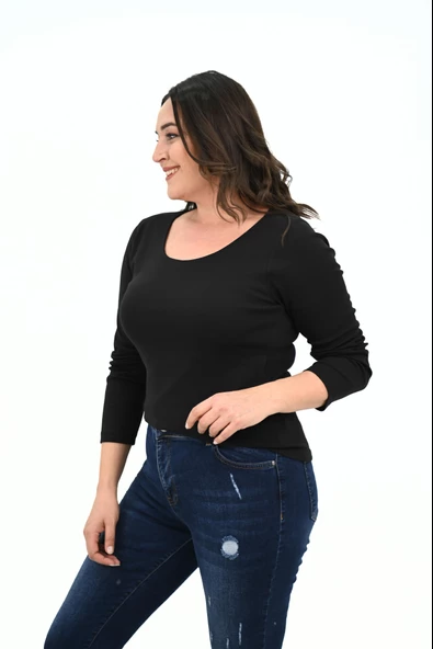 Kadın Büyük Beden Uzun Kollu Basic Bluz 1759-25 - 5