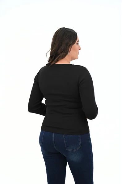 Kadın Büyük Beden Uzun Kollu Basic Bluz 1759-25 - 6