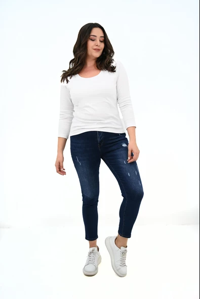 Kadın Büyük Beden Uzun Kollu Basic Bluz 1759-25 - 8