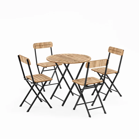 Eportatif 4 Kişilik Yuvarlak Bistro Takım Bahçe Mutfak Masa Sandalye Çam 1500 - 2