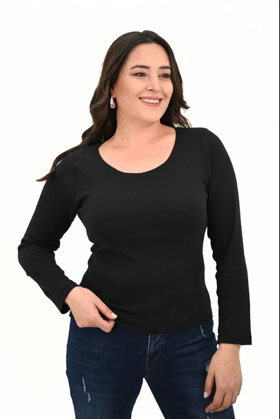 Kadın Büyük Beden Uzun Kollu Basic Bluz 1759-25 - 7