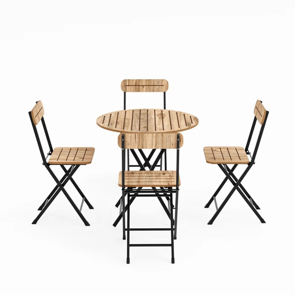 Eportatif 4 Kişilik Yuvarlak Bistro Takım Bahçe Mutfak Masa Sandalye Çam 1500 - 4