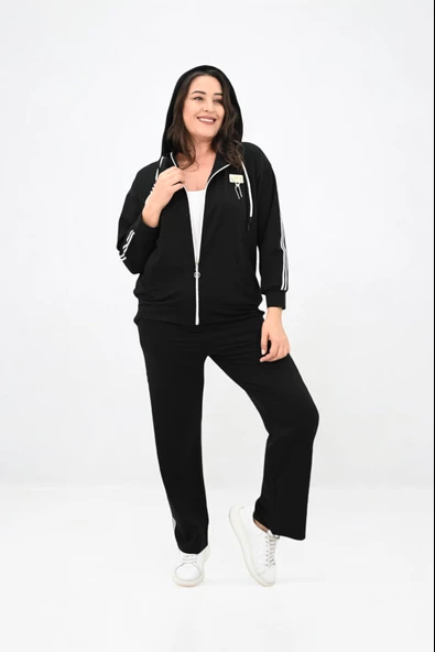 Kadın Büyük Beden Metal Aksesuar Detaylı Eşofman Takımı 8150-25 - 4