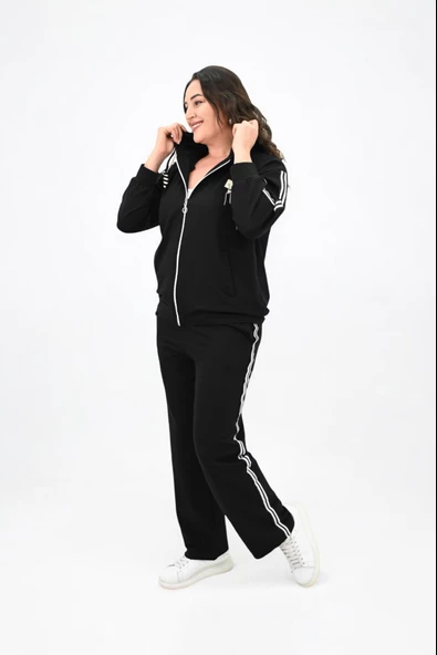 Kadın Büyük Beden Metal Aksesuar Detaylı Eşofman Takımı 8150-25 - 3