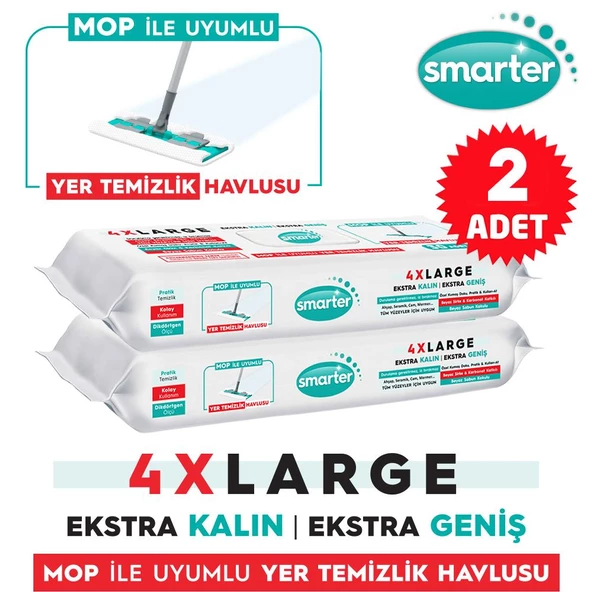Smarter 2 Adet Yer Temizlik Havlusu Bezi 4XL Mopa Uyumlu Yüzey Beyaz Sabun Kokulu Sirke ve Karbonat Katkılı 60 Yaprak - 2