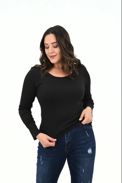 Kadın Büyük Beden Uzun Kollu Basic Bluz 1759-25 - 4