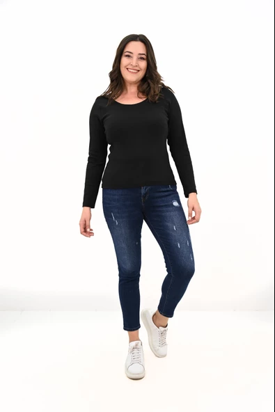 Kadın Büyük Beden Uzun Kollu Basic Bluz 1759-25 - 3