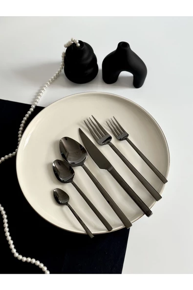 SILA Elit Füme 36 Parça 6 Kişilik Çatal Kaşık Bıçak Seti 304 - 18/10 Paslanmaz Çelik - Resim 4