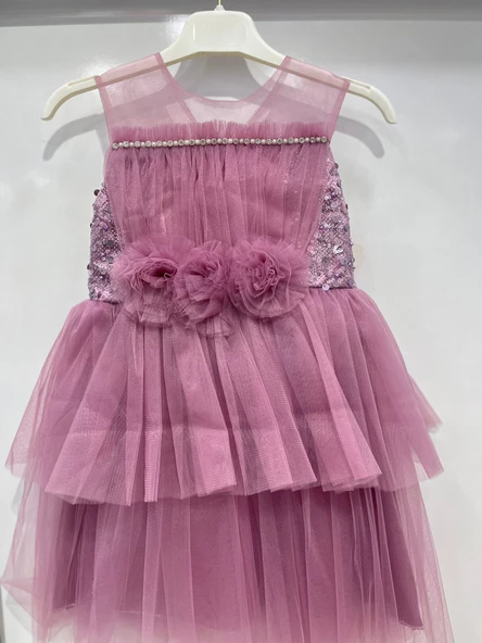 uğurböceğiçocuk 4407 Pul Detay Beli Ponponlu Kız Çocuk Abiye - 8