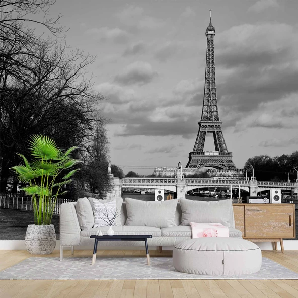 Siyah Beyaz Paris Eyfel Kulesi Duvar Kağıdı