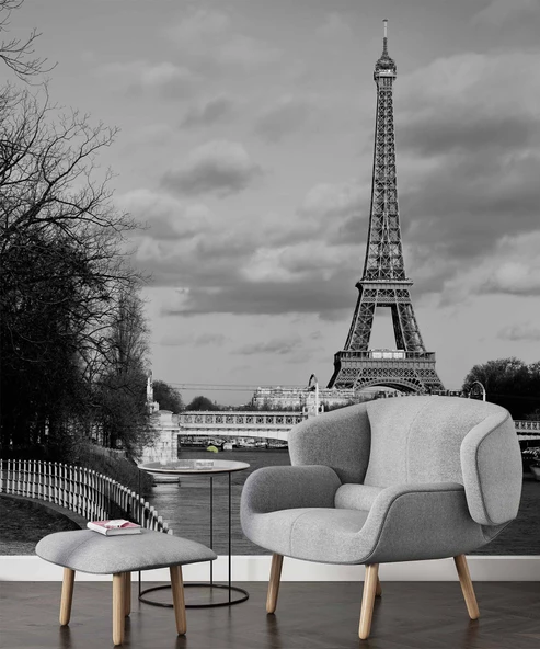 Siyah Beyaz Paris Eyfel Kulesi Duvar Kağıdı - Resim 6
