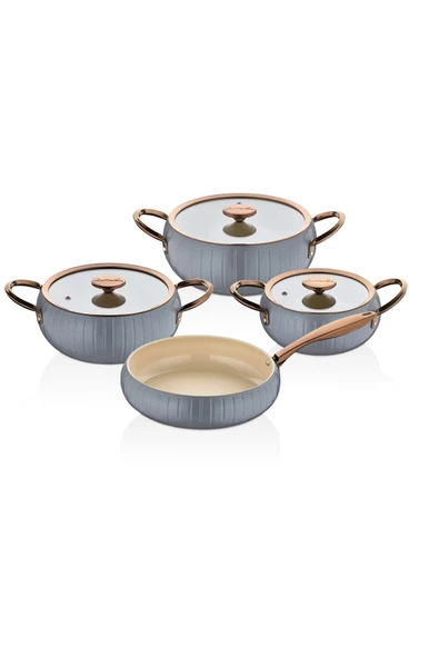 OMS 12001 - ALLURE - Pure CERAMIC - 7 Parça - Biogranit, Seramik, Set, Antrasit Gövde, Bakır Detay - Resim 3