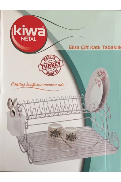 Kiwa Metal Kiwa Bulaşık Sepeti Çift Katlı Tabaklık Elisa Model