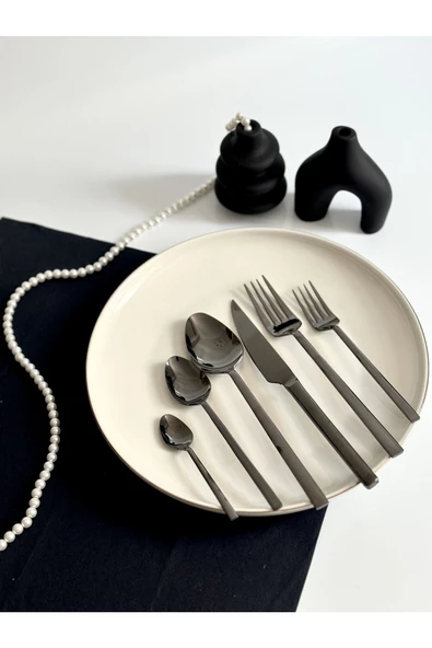 SILA Elit Füme 36 Parça 6 Kişilik Çatal Kaşık Bıçak Seti 304 - 18/10 Paslanmaz Çelik - Resim 3