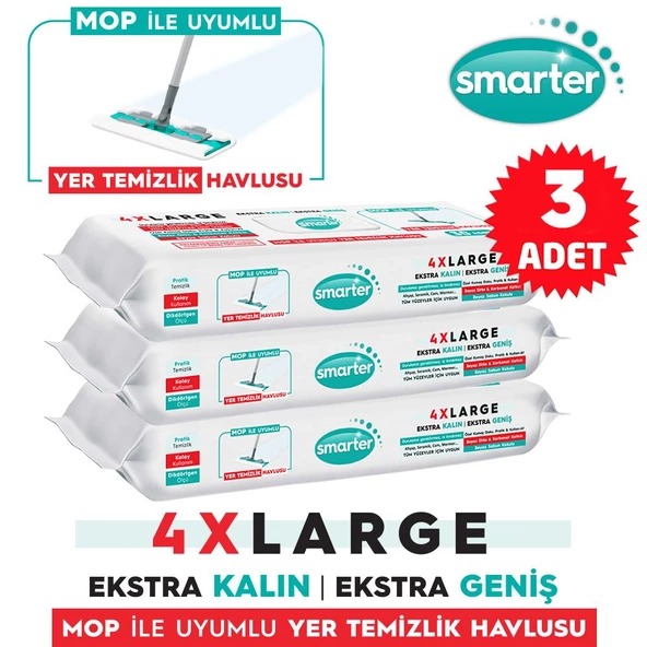 Smarter 3 Adet Yer Temizlik Havlusu Bezi 4XL Mopa Uyumlu Yüzey Beyaz Sabun Kokulu Sirke ve Karbonat Katkılı 90 Yaprak - 2