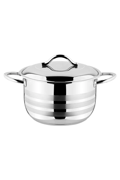 OMS 2005 2 Parça Paslanmaz Çelik Mat Şeritli Kapaklı 28x19 Cm 11,00 Litre Derin Tencere Sade - 2