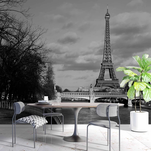 Siyah Beyaz Paris Eyfel Kulesi Duvar Kağıdı - Resim 5