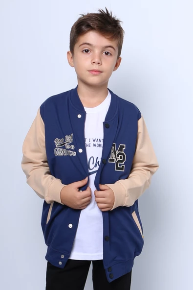 ERKEK ÇOCUK KOLEJ CEKET TSHİRT 2`Lİ TAKIM BASKILI ÇITÇITLI C46 - Resim 2