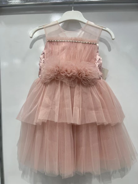 uğurböceğiçocuk 4407 Pul Detay Beli Ponponlu Kız Çocuk Abiye - 4