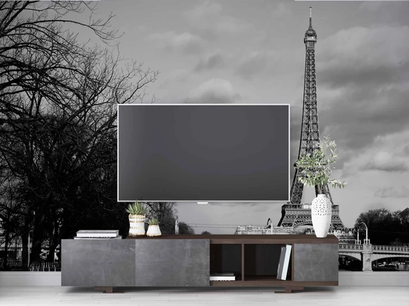 Siyah Beyaz Paris Eyfel Kulesi Duvar Kağıdı - Resim 3