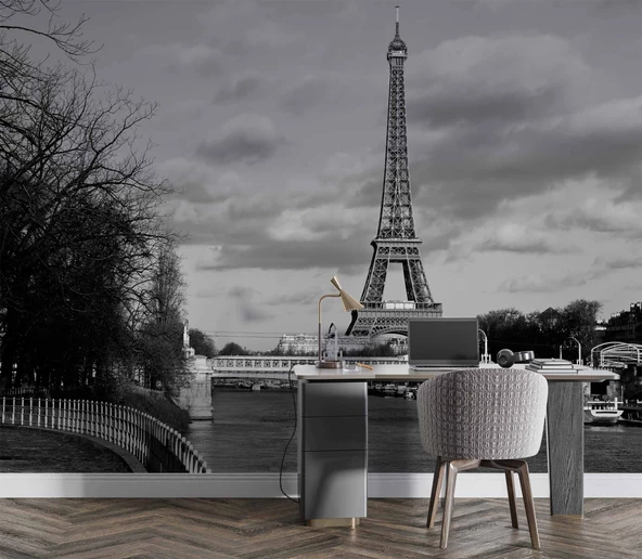 Siyah Beyaz Paris Eyfel Kulesi Duvar Kağıdı - Resim 4