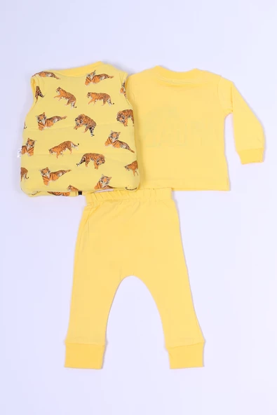 ERKEK BEBEK 3`LÜ TAKIM 3 İPLİK YELEKLİ KAPLAN BASKILI FERMUARLI C57 - 4