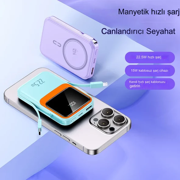 Manyetik Hızlı Şarj Güç Banka 10000mAh Taşınabilir Led Ekranlı Kablosuz  Magsafe Güç Bankası - Resim 2