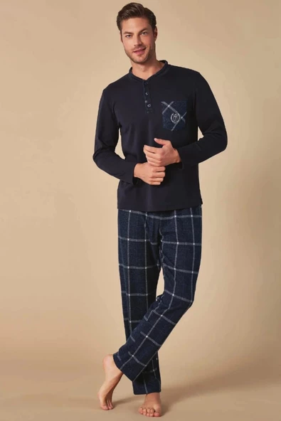 Feyza Erkek Lacivert Uzun Kol Pijama Takım 5130 - Resim 2