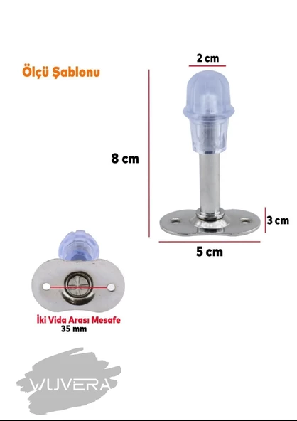 WUVERA Kapı Kolu Stoperi Krom 8 Cm Metal Kapı Tamponu Durdurucu Tutucu Tutacağı Kapı Stopu Silikonlu - 2