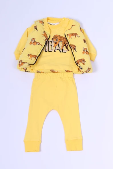 ERKEK BEBEK 3`LÜ TAKIM 3 İPLİK YELEKLİ KAPLAN BASKILI FERMUARLI C57 - 3