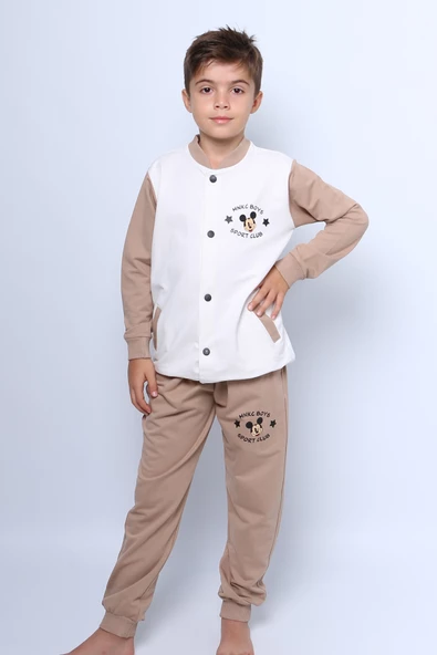 ERKEK ÇOCUK KOLEJ CEKETLİ EŞOFMAN TAKIMI ÇITÇITLI BASKILI CEPLİ C51 - 3