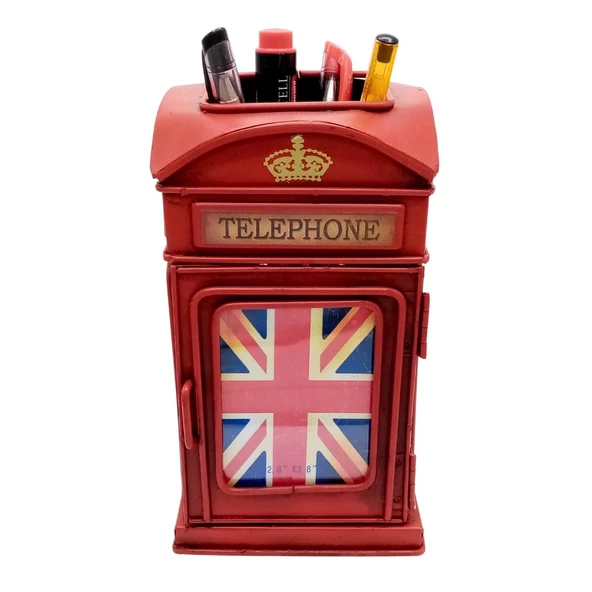 Metal Londra Telefon Kulübesi Kalemlik ve Resim Çerçevesi 17cm - 2