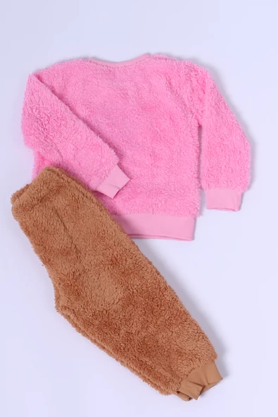 KIZ ÇOCUK PELUŞ ALT-ÜST TAKIM ÇİÇEK BASKILI D24 - 3