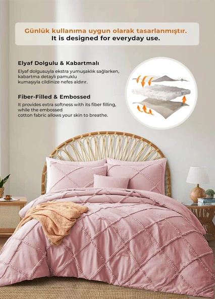 Evlen Home Collection Pamuklu Aimar Yatak Örtüsü Takımı Tek Kişilik Günlük Çift Taraflı Boho 2 Parça Elyaf Dolgulu - 2