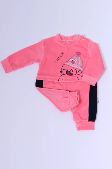 BEBEK KADİFE TULUM UZUN KOLLU ÇITÇITLI BASKILI D5 - 5