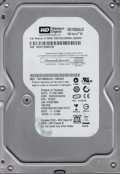 2. EL WESTERN DIGITAL CAVIAR SE WD160AAJS 160GB 7200U/min SATA II 8MB 3.5" HDD