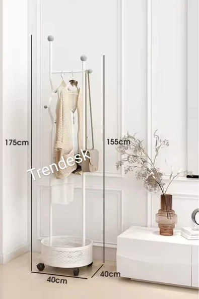 TRENDESK Ayaklı Siyah Konfeksiyon Askısı Metal Elbise Askılığı Sepetli askılık Tekerlekli 175 cm 6005 - 2