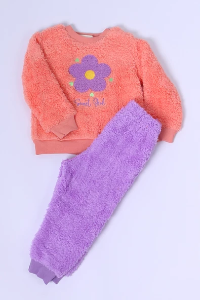 KIZ ÇOCUK PELUŞ ALT-ÜST TAKIM ÇİÇEK BASKILI D24 - 5