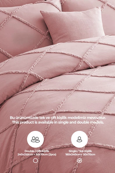 Evlen Home Collection Pamuklu Aimar Yatak Örtüsü Takımı Tek Kişilik Günlük Çift Taraflı Boho 2 Parça Elyaf Dolgulu - 4
