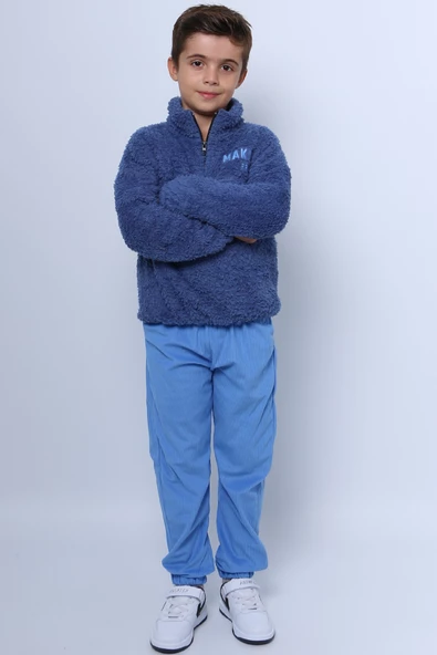 ERKEK ÇOCUK PELUŞ ALT-ÜST TAKIM FERMUARLI NAKIŞLI D49 - Resim 6