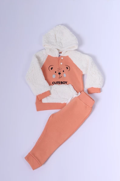 BEBEK PELUŞ EŞOFMAN TAKIMI BASKILI ÇITÇITLI D38 - 5