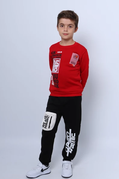 ERKEK ÇOCUK 3 İPLİK EŞOFMAN TAKIMI BASKILI CEP DETAYLI D33 - Resim 3