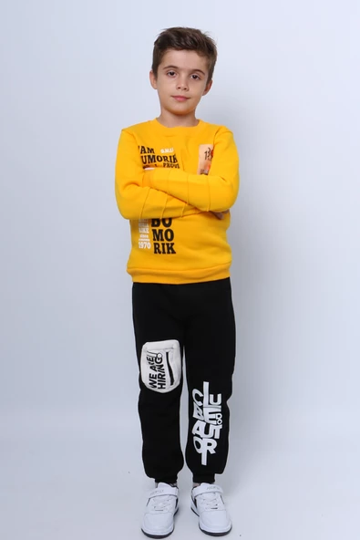 ERKEK ÇOCUK 3 İPLİK EŞOFMAN TAKIMI BASKILI CEP DETAYLI D33 - Resim 7