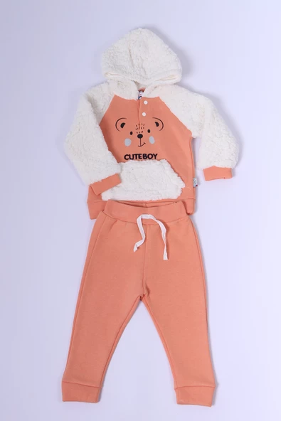 BEBEK PELUŞ EŞOFMAN TAKIMI BASKILI ÇITÇITLI D38 - 4