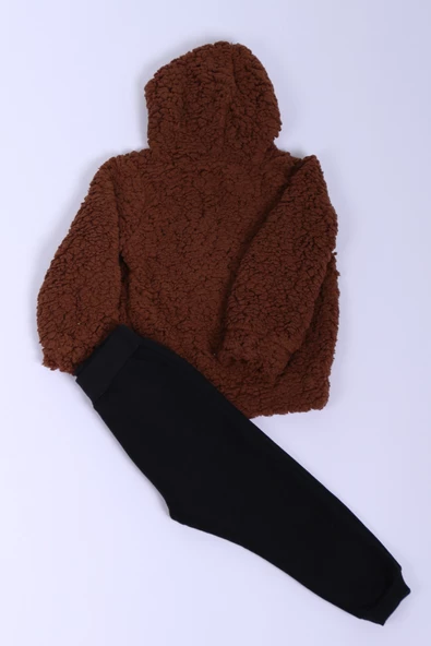 ERKEK ÇOCUK PELUŞ EŞOFMAN TAKIMI BASKILI KAPŞONLU D30 - 3