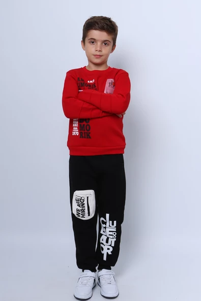 ERKEK ÇOCUK 3 İPLİK EŞOFMAN TAKIMI BASKILI CEP DETAYLI D33 - Resim 2